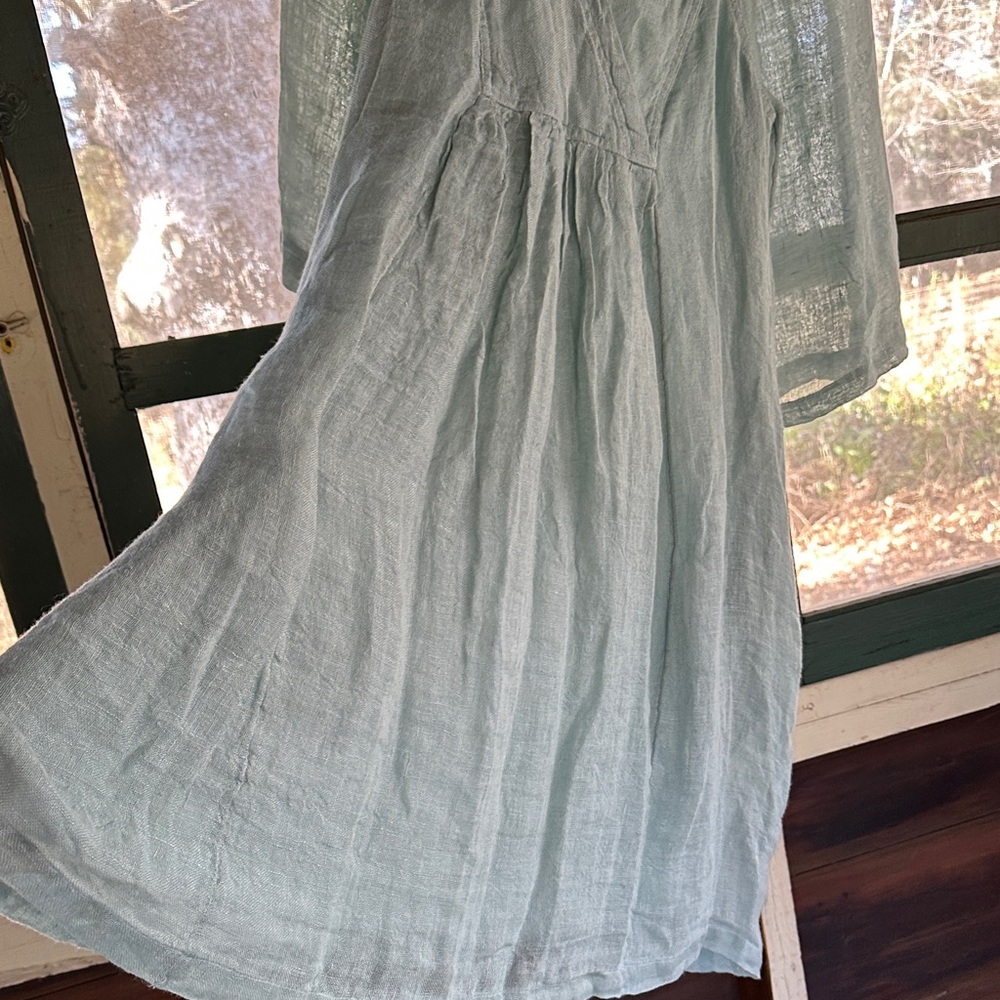 Sundance Linen Long Sleeve Dress Light Blue Dress S - Picture 11 of 12